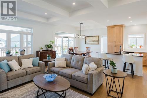 Walk-out to large partially covered 12'x24' deck - 403 Northport Drive, Port Elgin, ON - Indoor Photo Showing Living Room