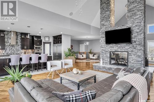 104 Aspen Way, Aberdeen Rm No. 373, SK - Indoor Photo Showing Living Room With Fireplace