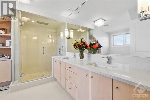 Glass shower stall and double sink vanity - 144 Kerry Hill Crescent, Ottawa, ON - Indoor Photo Showing Bathroom