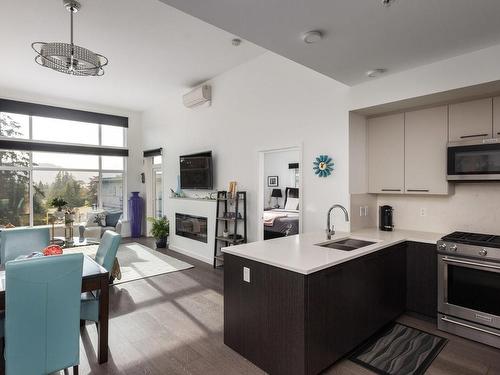 508-7162 West Saanich Rd, Central Saanich, BC - Indoor Photo Showing Kitchen With Fireplace With Double Sink