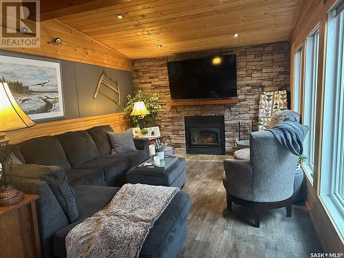 2003 Fox Street, Missinipe, SK - Indoor Photo Showing Living Room With Fireplace