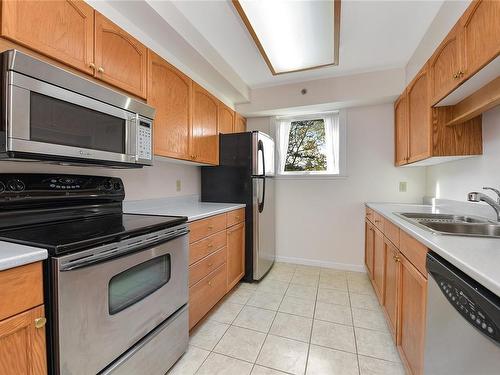 302-3969 Shelbourne St, Saanich, BC - Indoor Photo Showing Kitchen With Double Sink