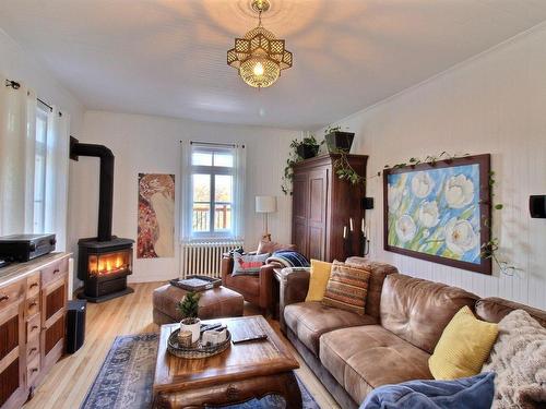 Living room - 101 Rue Lapointe, Clermont, QC - Indoor Photo Showing Living Room With Fireplace