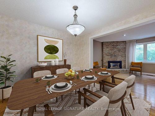 22 Linton Crt, Markham, ON - Indoor Photo Showing Dining Room With Fireplace