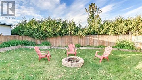 Backyard fireplace - 1049 Sovereign Road, Woodstock, ON - Outdoor With Backyard