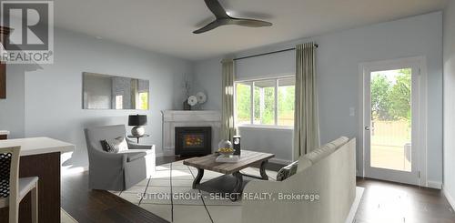 Virtually Staged main floor family room - 966 Moy Crescent, London, ON - Indoor Photo Showing Living Room With Fireplace