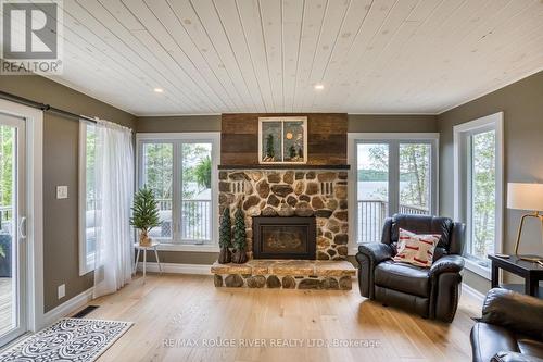 1039 West Cottage Drive W, North Frontenac, ON - Indoor Photo Showing Living Room With Fireplace