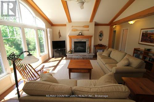 275 Mcguire Beach Road, Kawartha Lakes, ON - Indoor Photo Showing Living Room With Fireplace