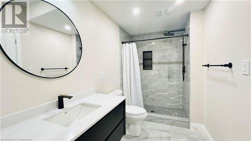 Bathroom with vanity, toilet, and a shower with curtain - 783 Autumn Willow Drive Unit# Lower, Waterloo, ON - Indoor Photo Showing Bathroom