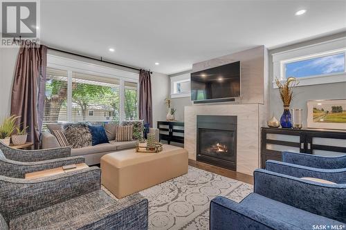 1125 15Th Street E, Saskatoon, SK - Indoor Photo Showing Living Room With Fireplace