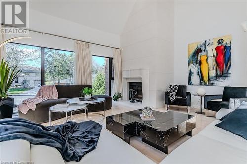 75 Reding Road, Ancaster, ON - Indoor Photo Showing Living Room With Fireplace