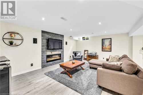 20 Lampman Drive, Hamilton, ON - Indoor Photo Showing Living Room With Fireplace