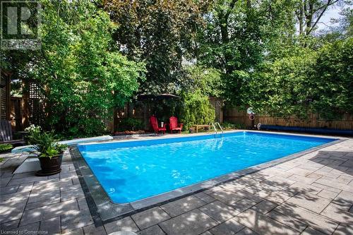 Lush, private backyard - 607 Locust Street, Burlington, ON - Outdoor With In Ground Pool With Backyard