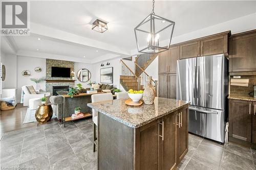 20 Blackburn Lane, Hamilton, ON - Indoor Photo Showing Kitchen With Fireplace With Upgraded Kitchen