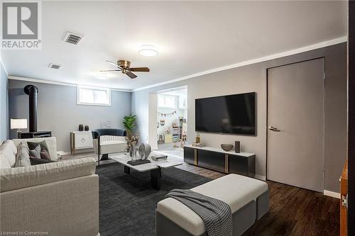 Virtually staged LL family room - 5 Lorne Avenue, Grimsby, ON - Indoor Photo Showing Living Room