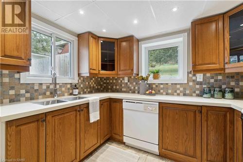 Kitchen Windows with Side & Backyard Views - 229 Main Street W, Grimsby, ON - Indoor Photo Showing Kitchen With Double Sink