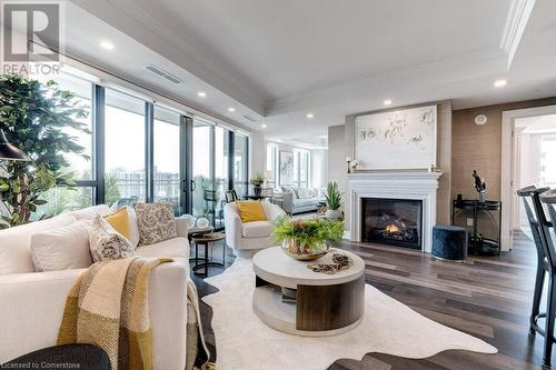 2060 Lakeshore Road Unit# 1201, Burlington, ON - Indoor Photo Showing Living Room With Fireplace