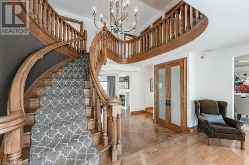 Elegant staircase and front entrance - 31 Hilts Drive, Hamilton, ON - Indoor Photo Showing Other Room