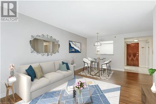 Virtually Staged - 100 Burloak Drive Unit# 2405, Burlington, ON - Indoor Photo Showing Living Room