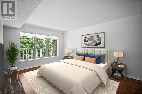 Large primary with pretty views! - 216 Plains Road W Unit# D307, Burlington, ON - Indoor Photo Showing Bedroom