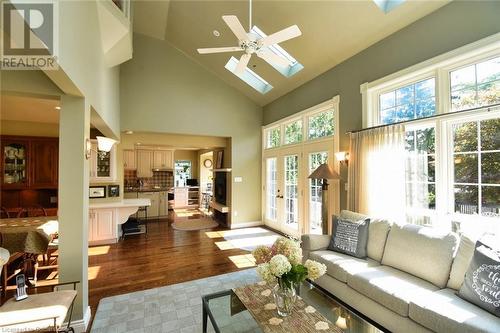 Family Room with soaring ceiling - 24 John Street E, Waterdown, ON - Indoor Photo Showing Living Room