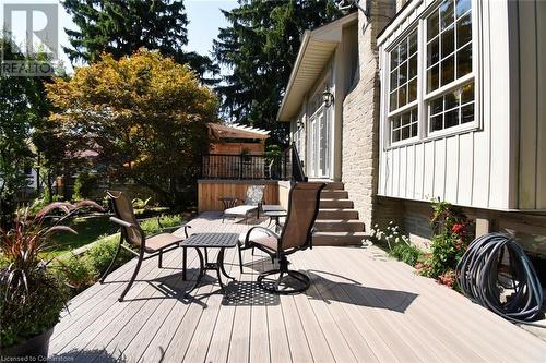 Back yard showing new composite Decking (2024) - 24 John Street E, Waterdown, ON - Outdoor With Deck Patio Veranda