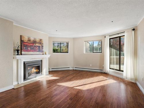 105-1560 Hillside Ave, Victoria, BC - Indoor Photo Showing Living Room With Fireplace