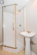 Bathroom featuring sink and a shower with shower door - 