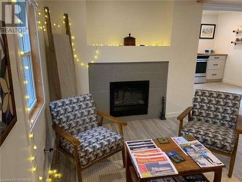 Living room featuring a cozy electric fireplace - 2 John Street, Lions Head, ON - Indoor Photo Showing Living Room With Fireplace