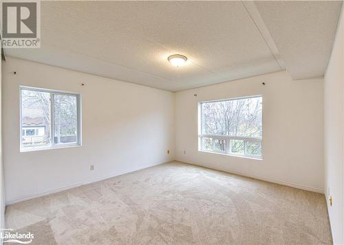 Spare room with a healthy amount of sunlight, light carpet, and a textured ceiling - 107 Bond Street Unit# 201, Orillia, ON - Indoor Photo Showing Other Room