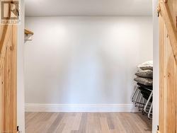 Spacious closet with light hardwood / wood-style flooring - 