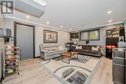 Family room featuring vinyl flooring and crown molding - 