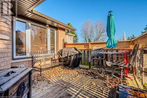 Deck from kitchen featuring a gas BBQ hookup. - 2378 Headon Road, Burlington, ON - Outdoor With Exterior