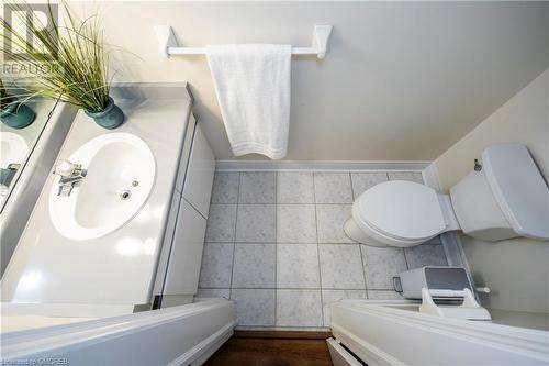 Bathroom with vanity, toilet, and tile walls - 2303 Hill Ridge Court Unit# 10, Oakville, ON 