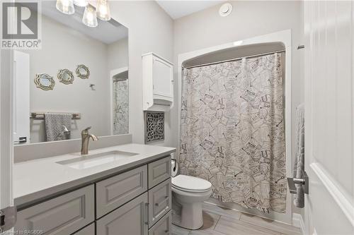 Bathroom with hardwood / wood-style flooring, vanity, and toilet - 466 Normanton Street, Port Elgin, ON - Indoor Photo Showing Bathroom