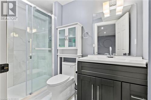 Bathroom with walk in shower, vanity, and toilet - 466 Normanton Street, Port Elgin, ON - Indoor Photo Showing Bathroom