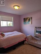 Bedroom featuring a textured ceiling and carpet floors - 