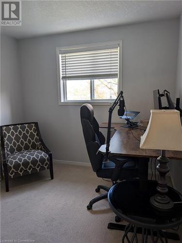 Carpeted office space with a textured ceiling - 642 Inglis Falls Place, Waterloo, ON - Indoor Photo Showing Office