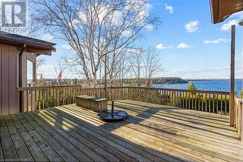 440 sq ft elevated wood terrace with expansive Georgian Bay & Niagara Escarpment views. - 92 Moore St, Lion'S Head, ON - Outdoor