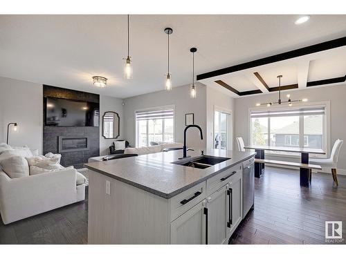 3644 Hummingbird Wy Nw, Edmonton, AB - Indoor Photo Showing Kitchen With Fireplace With Double Sink