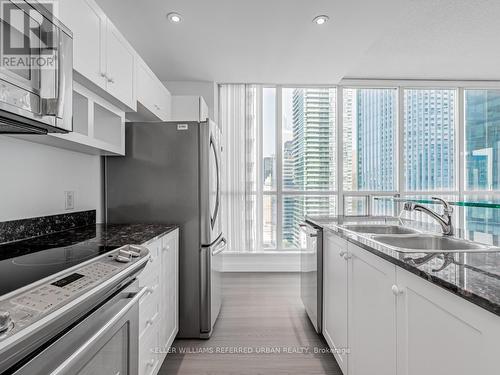 3202 - 8 York Street, Toronto, ON - Indoor Photo Showing Kitchen With Stainless Steel Kitchen With Double Sink