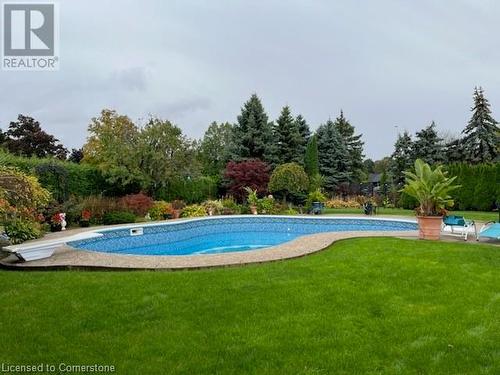 View of swimming pool with a lawn - 58 Tamwood Court, Stoney Creek, ON - Outdoor With In Ground Pool With Backyard