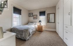 Bedroom with multiple windows and light carpet - 