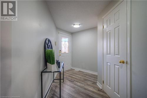 Doorway to outside with hardwood / wood-style floors and a textured ceiling - 83 Bridlewreath Street, Kitchener, ON - Indoor Photo Showing Other Room