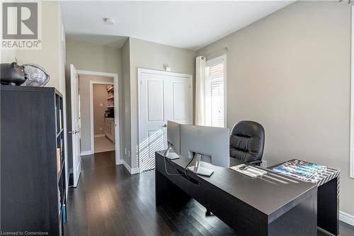 Office area with dark hardwood / wood-style flooring - 219 Falconridge Drive, Kitchener, ON - Indoor Photo Showing Office