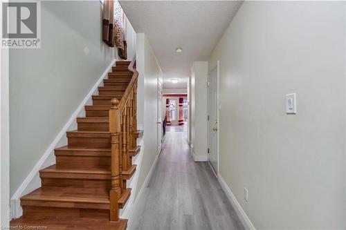 Stairs featuring a textured ceiling and hardwood / wood-style flooring - 42 Donnenwerth Drive, Kitchener, ON - Indoor Photo Showing Other Room