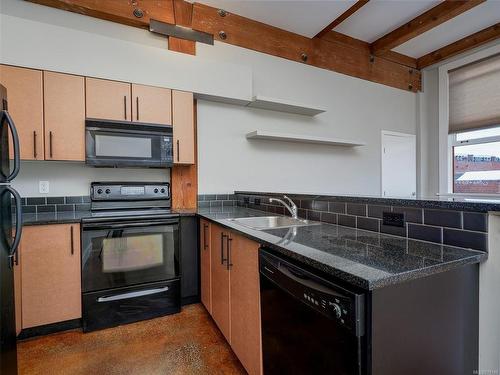 201-599 Pandora Ave, Victoria, BC - Indoor Photo Showing Kitchen With Double Sink