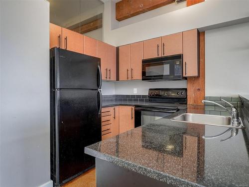 201-599 Pandora Ave, Victoria, BC - Indoor Photo Showing Kitchen With Double Sink