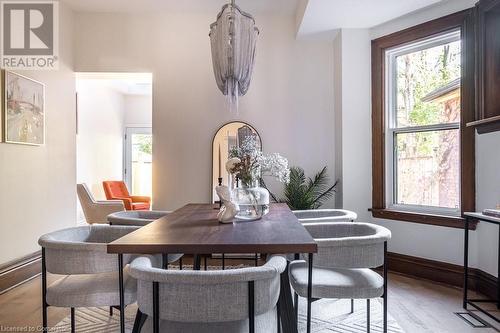 Dining space with light hardwood / wood-style flooring - 109 East Avenue S, Hamilton, ON - Indoor Photo Showing Dining Room