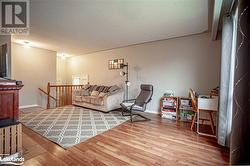 Living room featuring wood-type flooring and a textured ceiling - 